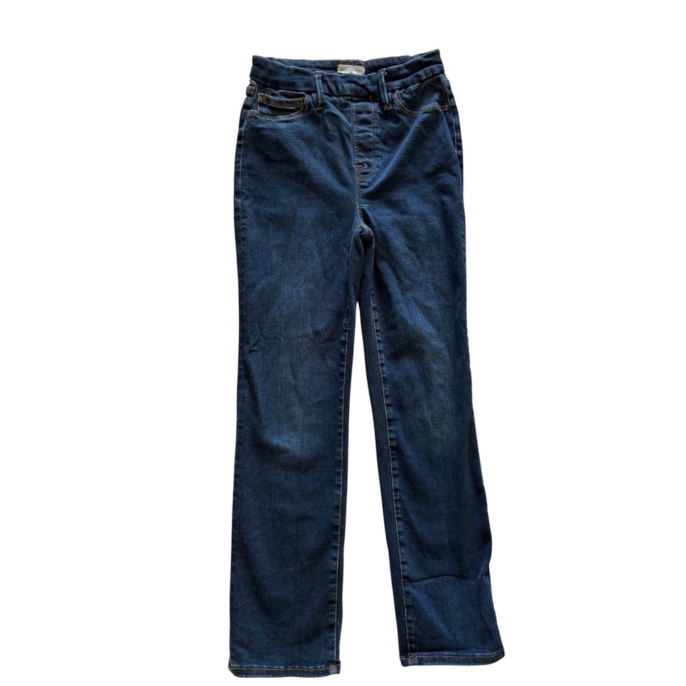 Good American Good Straight Pull On Jeans Dark Wash High Rise Denim Size 2